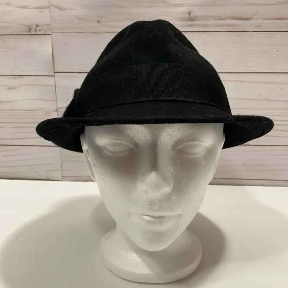 Scala Collezione Black 100% Wool Floral Detail Hat